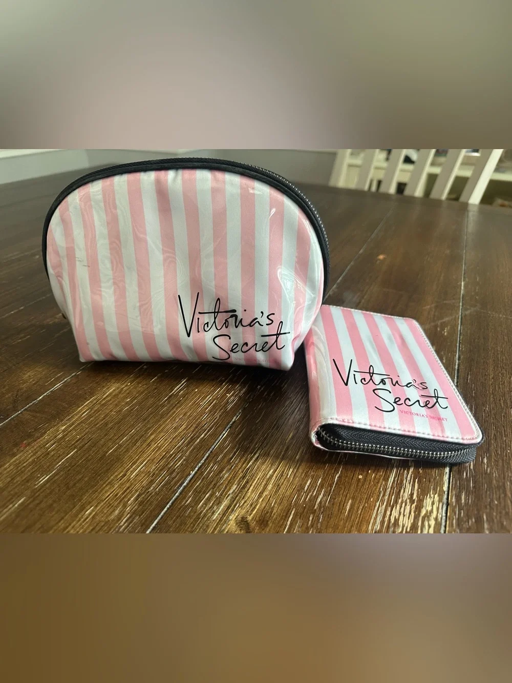 Victoria’s Secret striped cosmetics bag